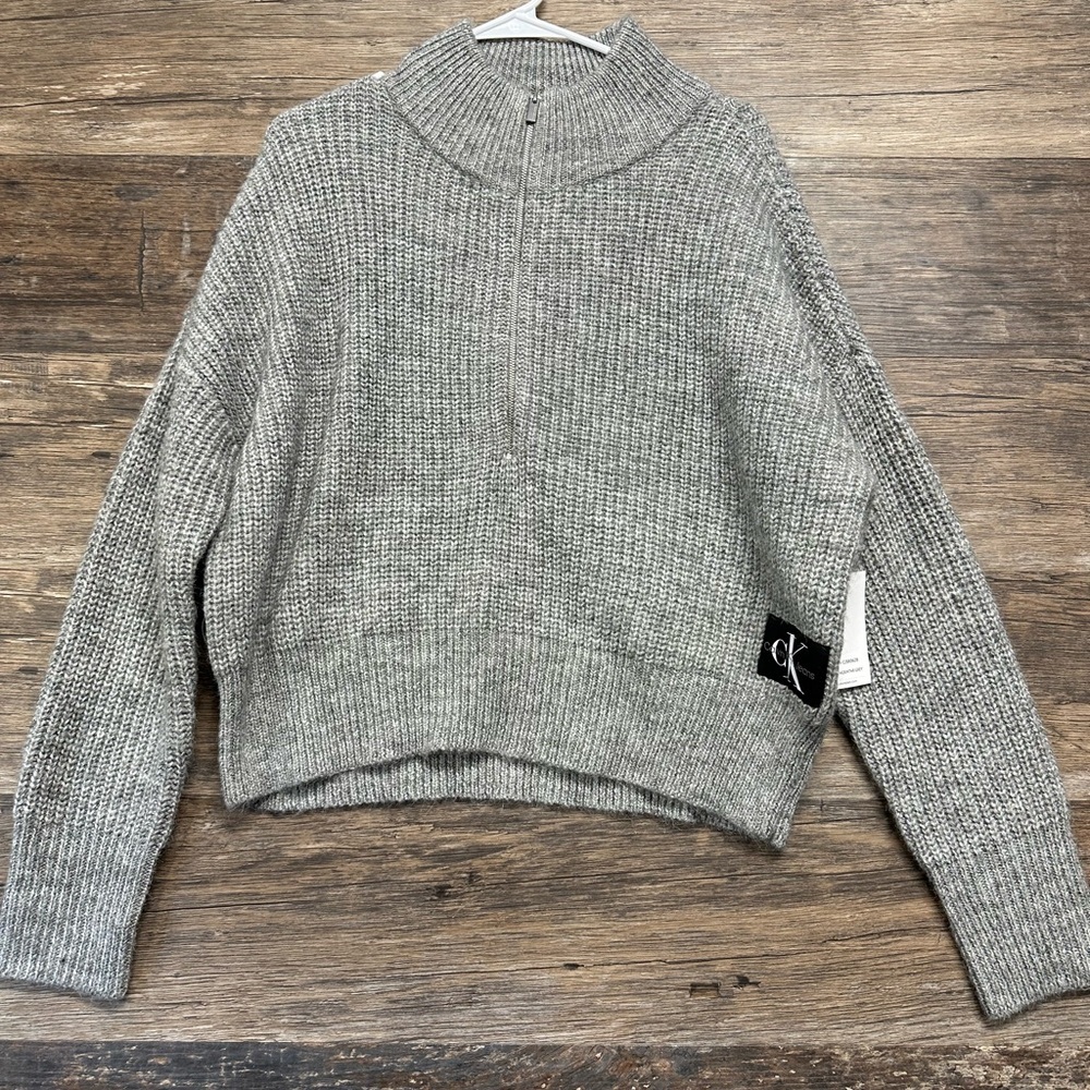 Calvin Klein Jeans Gray Chunky Knit Cowl Neck Sweater